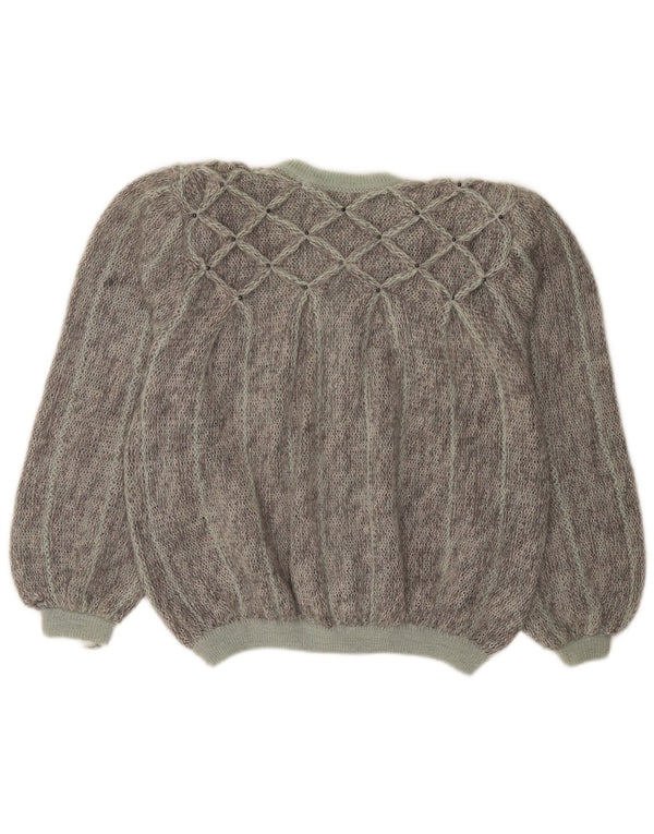 Vintage Womens Cardigan Sweater UK 18 XL Grey Striped