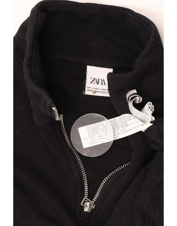 Zara Mens Zip Neck Sweatshirt Jumper Large Black Cotton