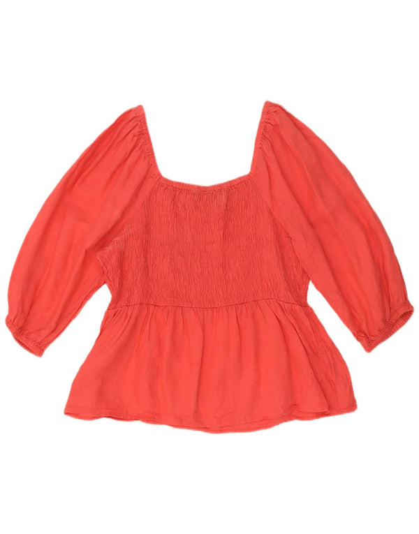 Marks & Spencer Womens 3/4 Sleeve Blouse Top UK 16 Large Red Linen