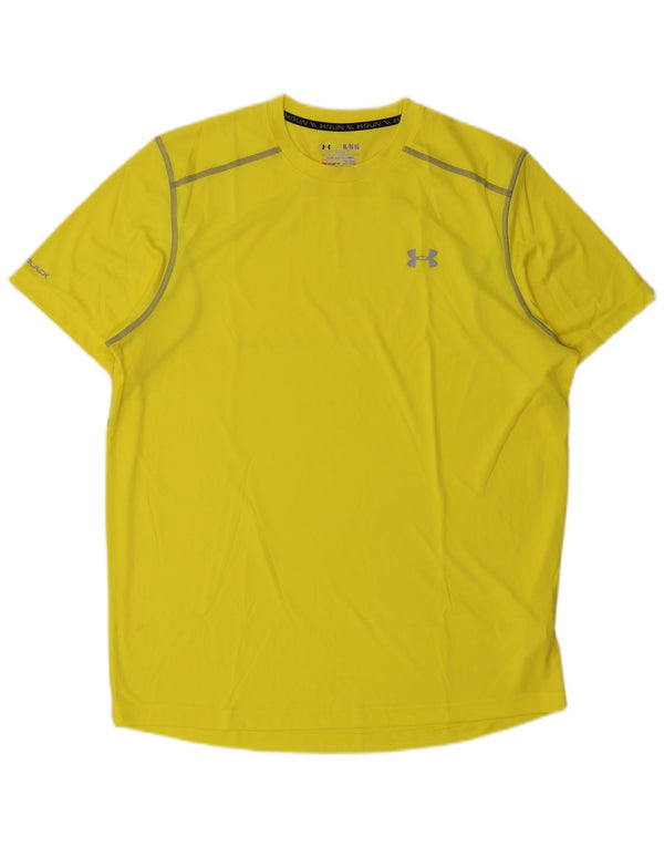 Under Armour Mens Heat Gear T-Shirt Top XL Yellow Polyester