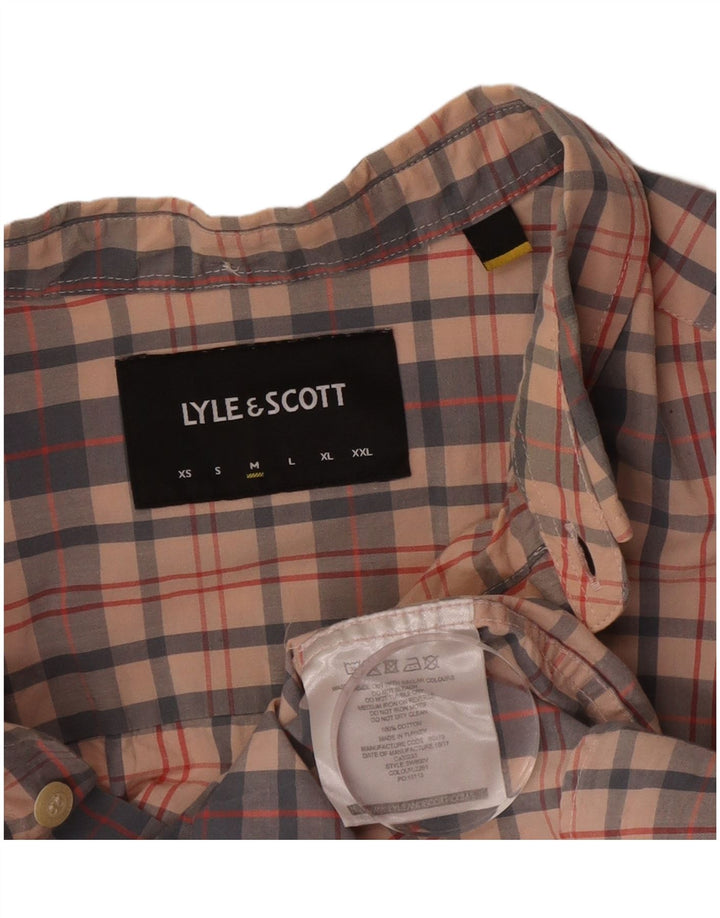 Lyle & Scott Mens Short Sleeve Shirt Medium Beige Check Cotton