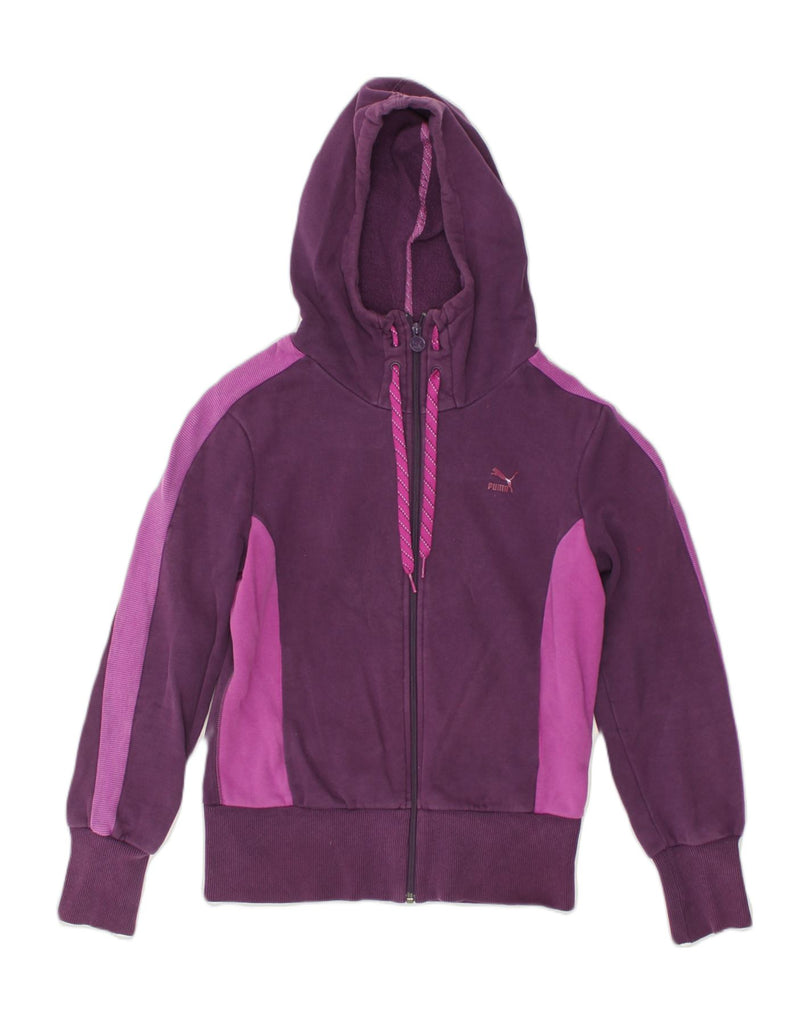 PUMA Womens Zip Hoodie Sweater UK 12 Medium  Purple Colourblock Cotton | Vintage Puma | Thrift | Second-Hand Puma | Used Clothing | Messina Hembry 