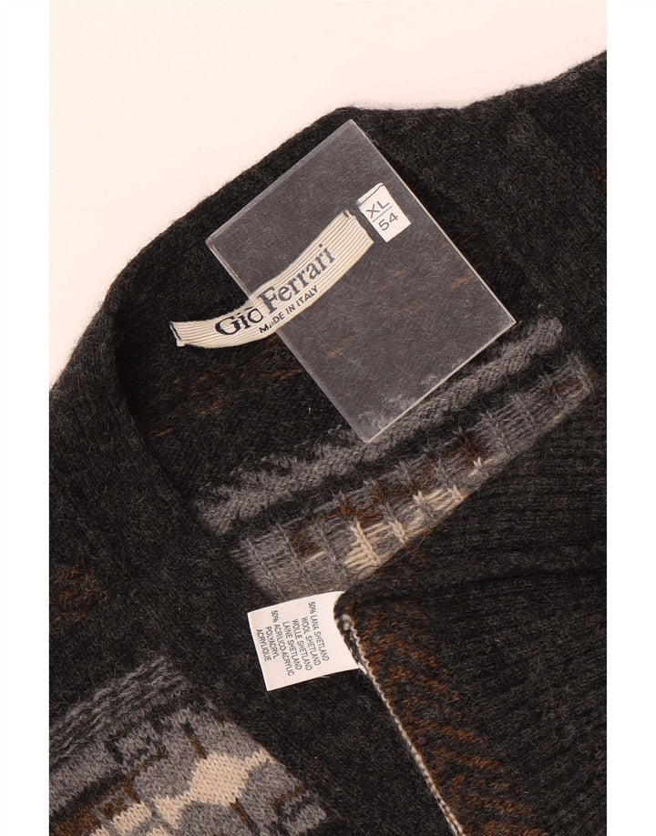 Gioferrari Mens Cardigan Sweater IT 54 XL Grey Geometric Wool
