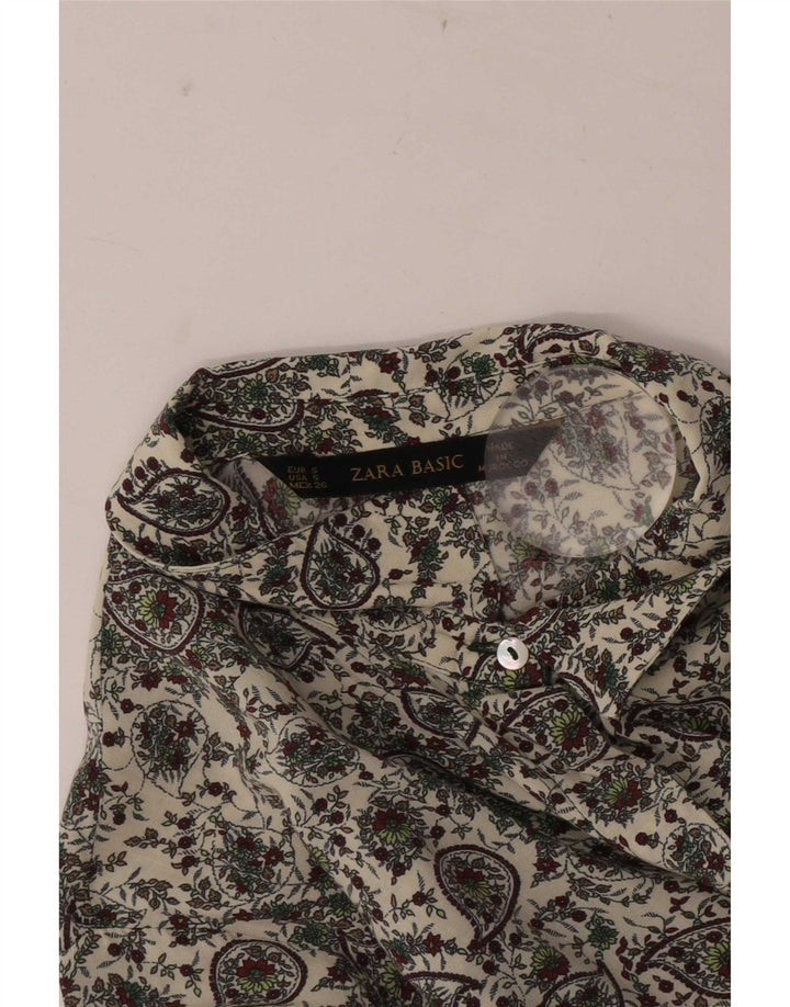 Zara Womens Shirt UK 10 Small Beige Paisley