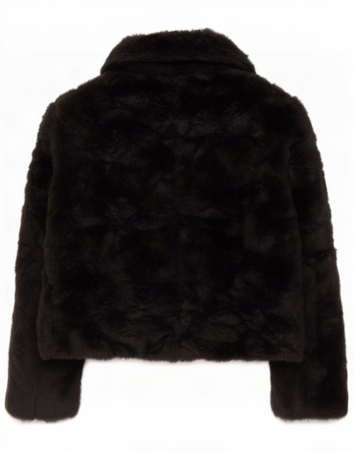 Zara Womens Open Faux Fur Jacket UK 10 Small Black Acrylic