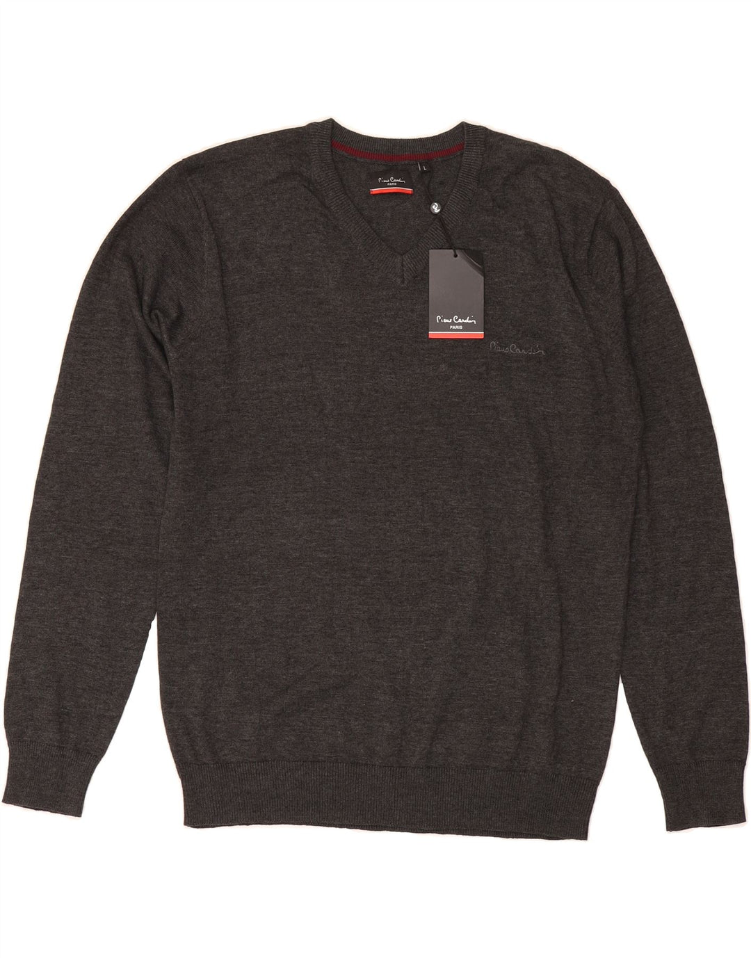 PIERRE CARDIN Mens Paris V-Neck Jumper Sweater Large Grey Acrylic Vintage Pierre Cardin and Second-Hand Pierre Cardin from Messina Hembry 