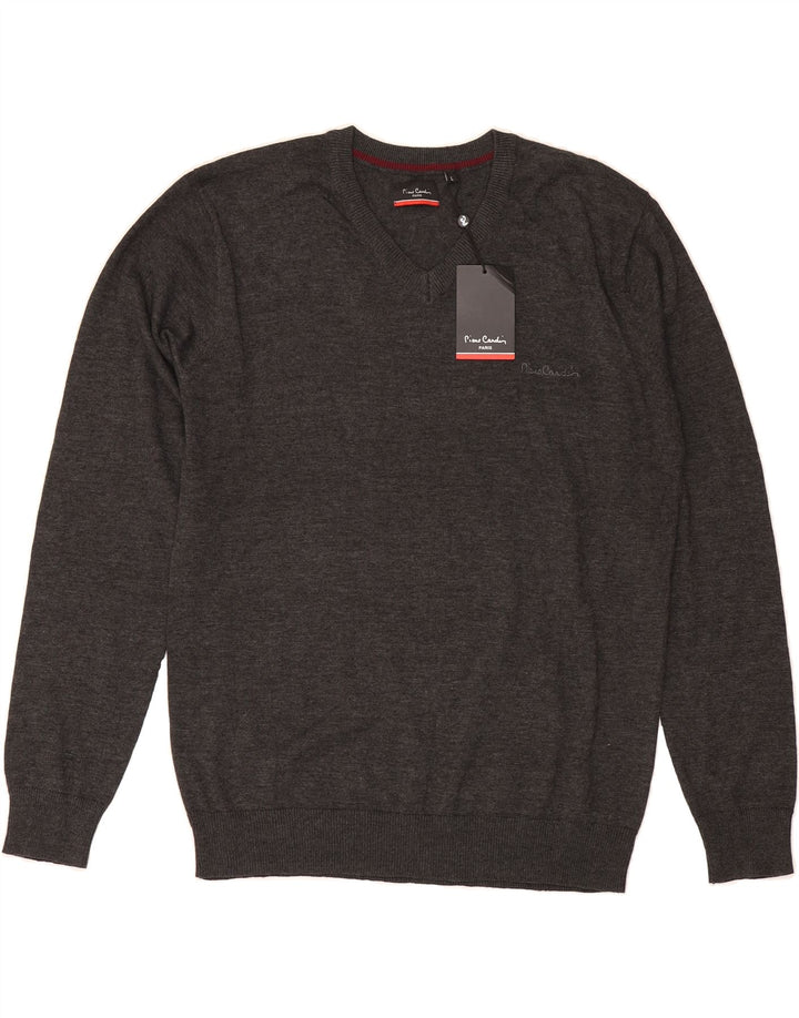 PIERRE CARDIN Mens Paris V-Neck Jumper Sweater Large Grey Acrylic Vintage Pierre Cardin and Second-Hand Pierre Cardin from Messina Hembry 