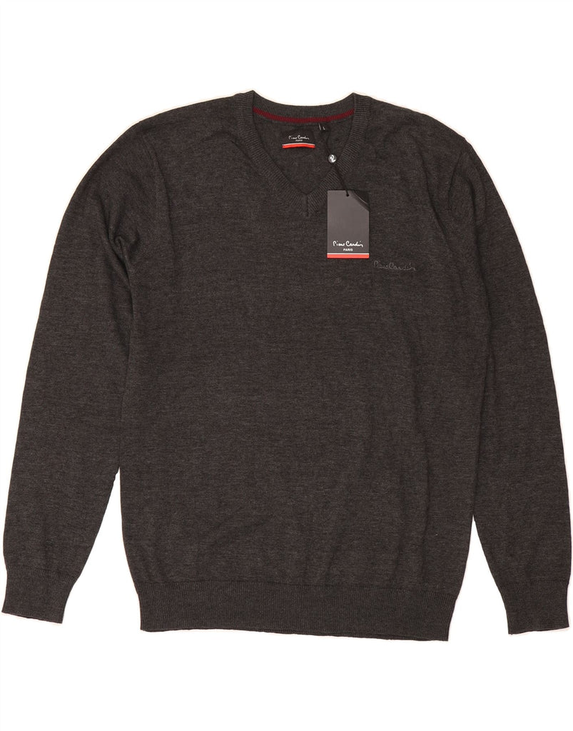 PIERRE CARDIN Mens Paris V-Neck Jumper Sweater Large Grey Acrylic Vintage Pierre Cardin and Second-Hand Pierre Cardin from Messina Hembry 