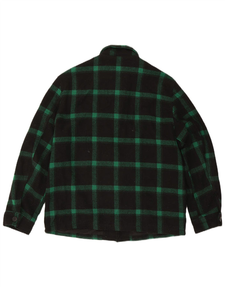 Zara Mens Patch Utility Jacket UK 40 Large Green Check Polyester