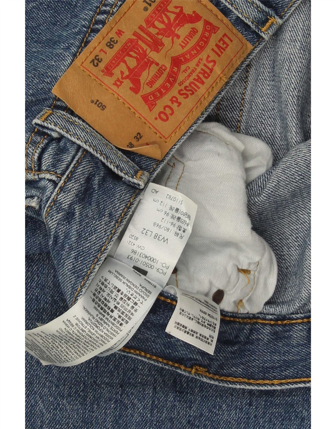 Levi's Mens 501 Straight Jeans W38 L32 Blue Cotton