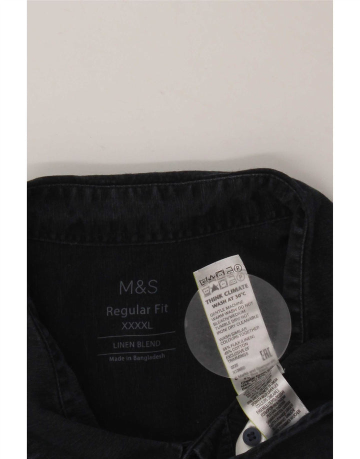 Marks & Spencer Mens Regular Fit Shirt 4XL Navy Blue Linen