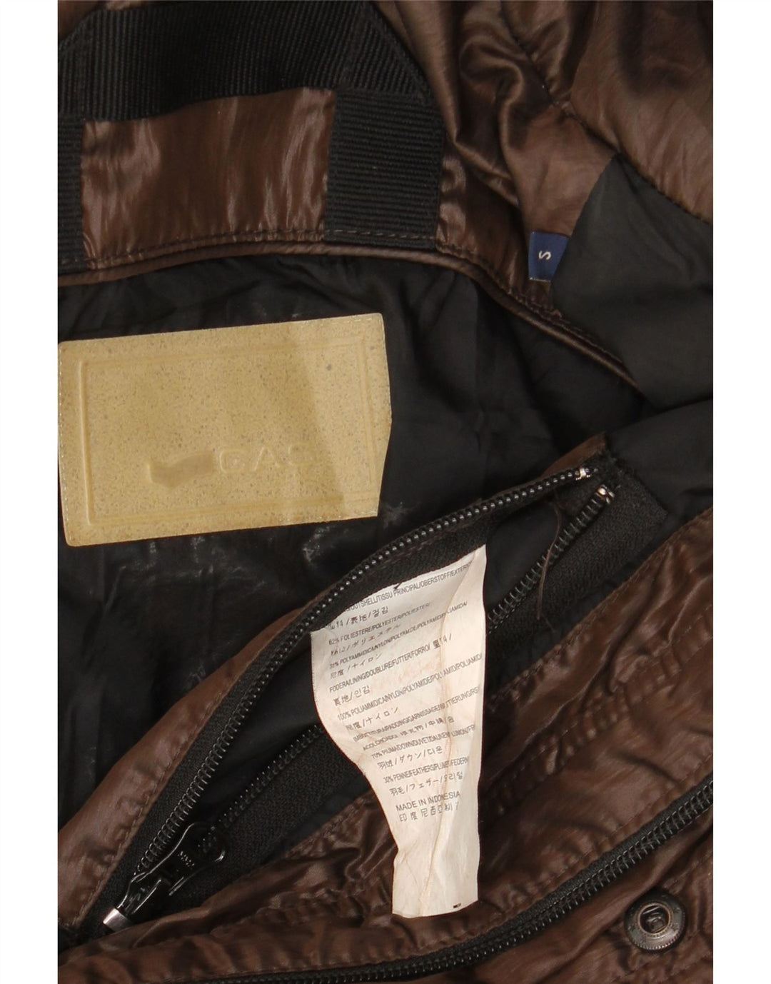 Gas Mens Hooded Bomber Padded Jacket UK 36 Small Brown Polyester