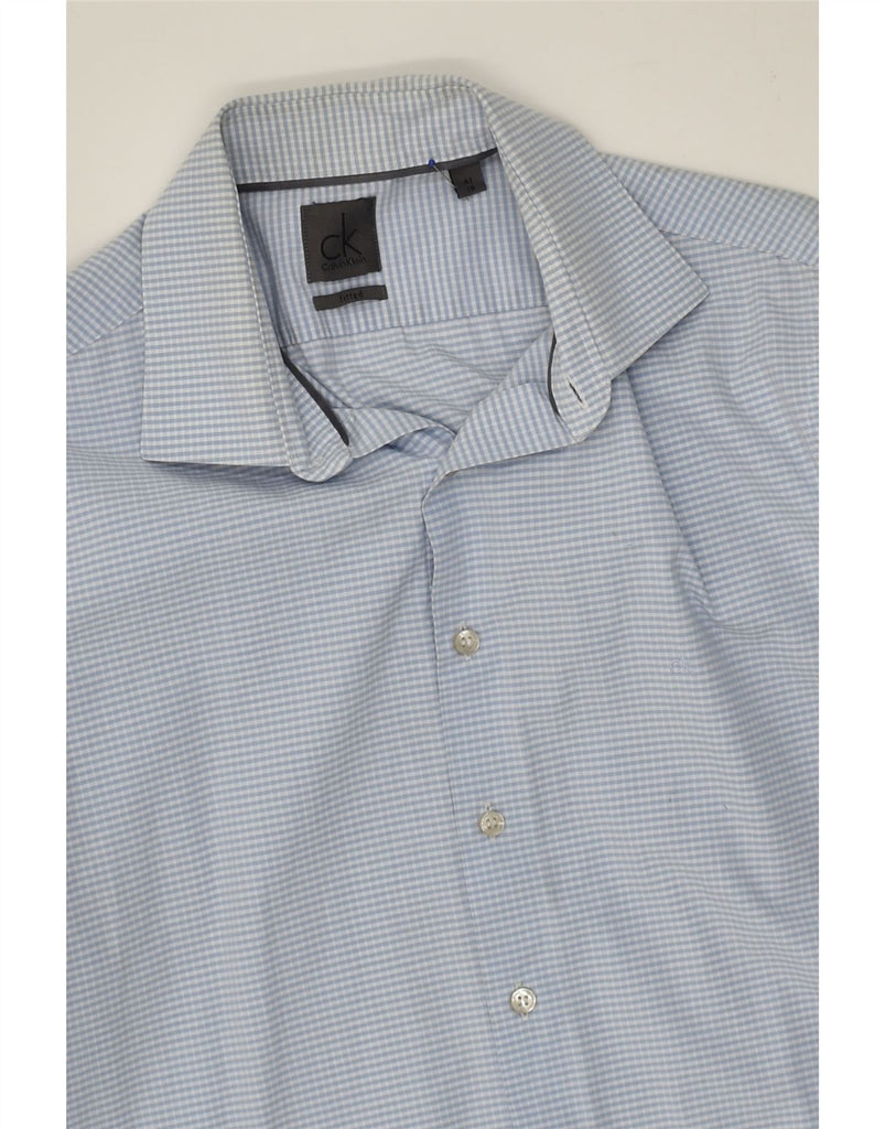 CALVIN KLEIN Mens Fitted Fitted Shirt Size 41 16 Large Blue Check Cotton | Vintage Calvin Klein | Thrift | Second-Hand Calvin Klein | Used Clothing | Messina Hembry 