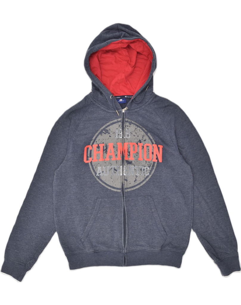 CHAMPION Mens Graphic Zip Hoodie Sweater Large Navy Blue Cotton | Vintage Champion | Thrift | Second-Hand Champion | Used Clothing | Messina Hembry 