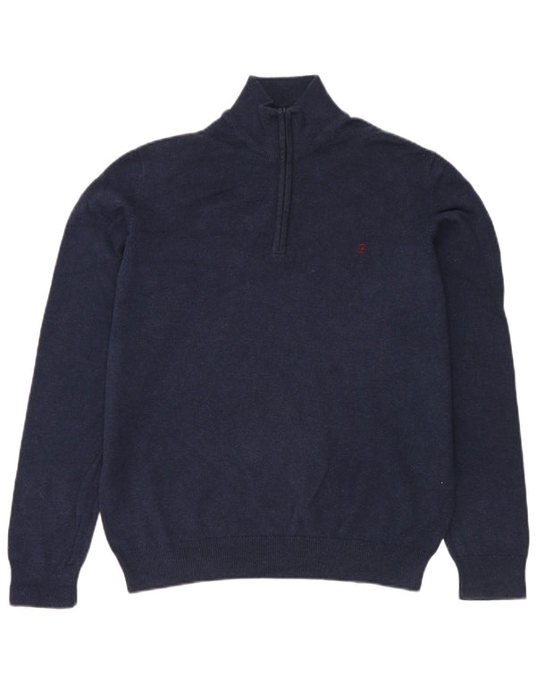 Farah Mens Zip Neck Jumper Sweater Large Navy Blue Cotton