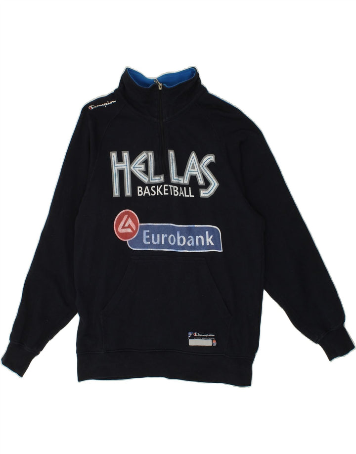 CHAMPION Womens Zip Neck Sweatshirt Jumper UK 14 Medium Navy Blue Cotton Vintage Champion and Second-Hand Champion from Messina Hembry 