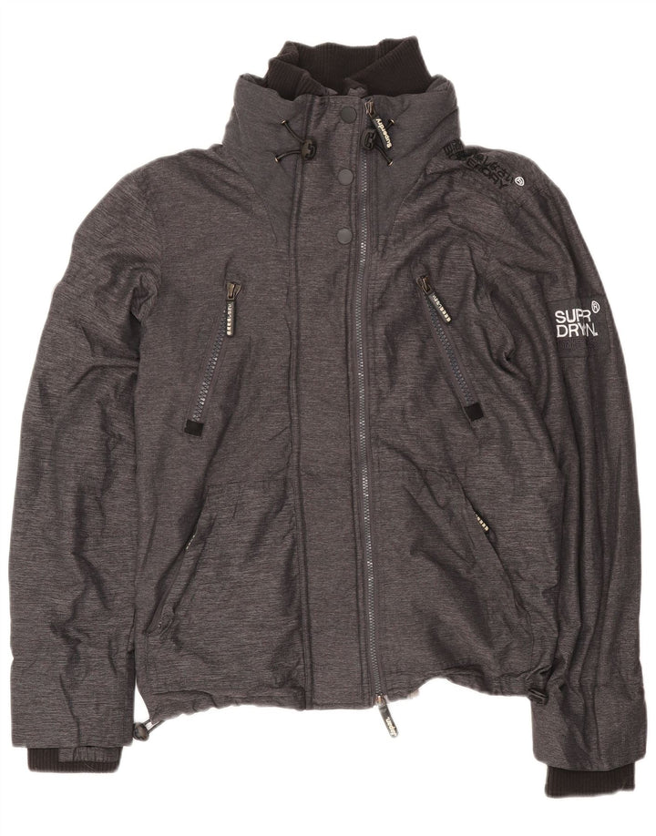 Superdry Womens Rain Jacket UK 14 Medium Grey Nylon