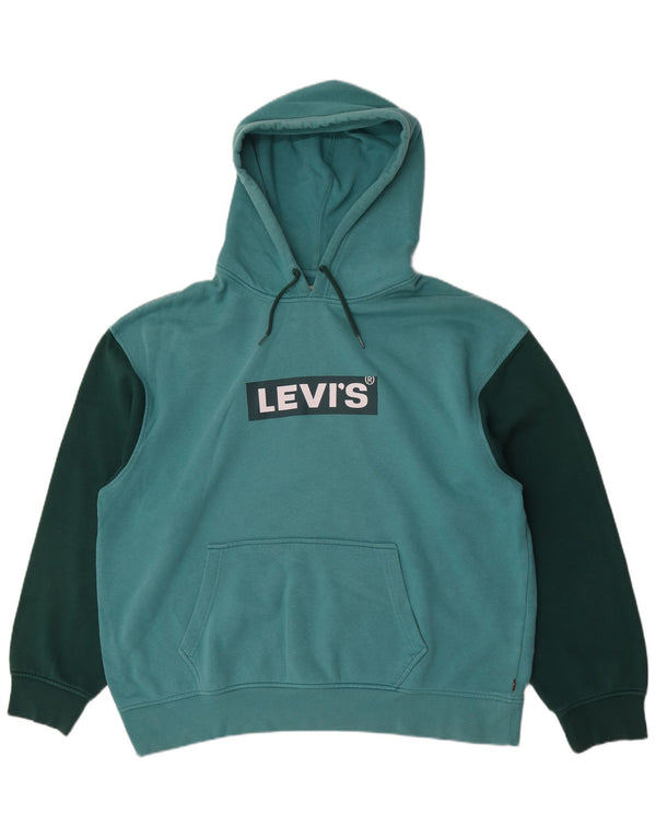 Levi's Mens Relaxed Graphic Hoodie Jumper XL Turquoise Colourblock Cotton