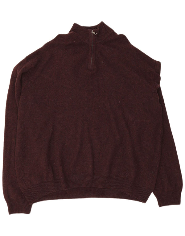 MARKS & SPENCER Mens Zip Neck Jumper Sweater 4XL Burgundy Wool