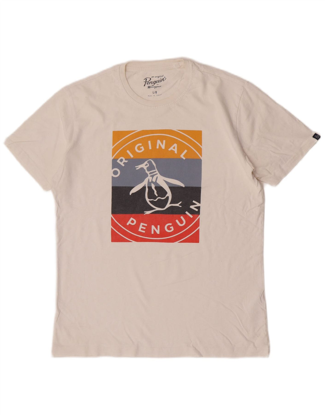 Penguin Mens Graphic T-Shirt Top Large White Cotton