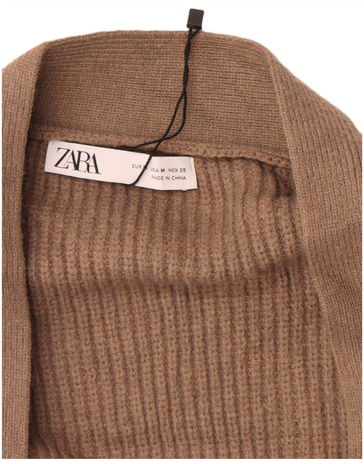 ZARA Womens Oversized Longline Open Cardigan Sweater UK 14 Medium Brown