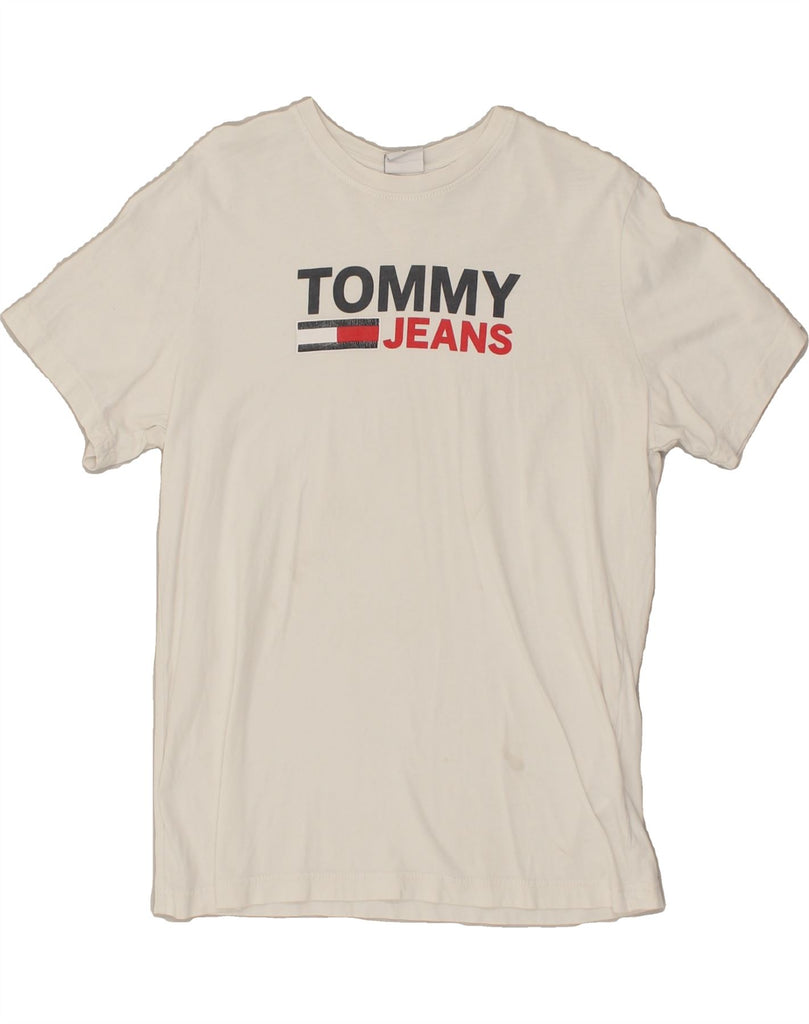 TOMMY HILFIGER Mens Graphic T-Shirt Top Medium White Cotton Vintage Tommy Hilfiger and Second-Hand Tommy Hilfiger from Messina Hembry 