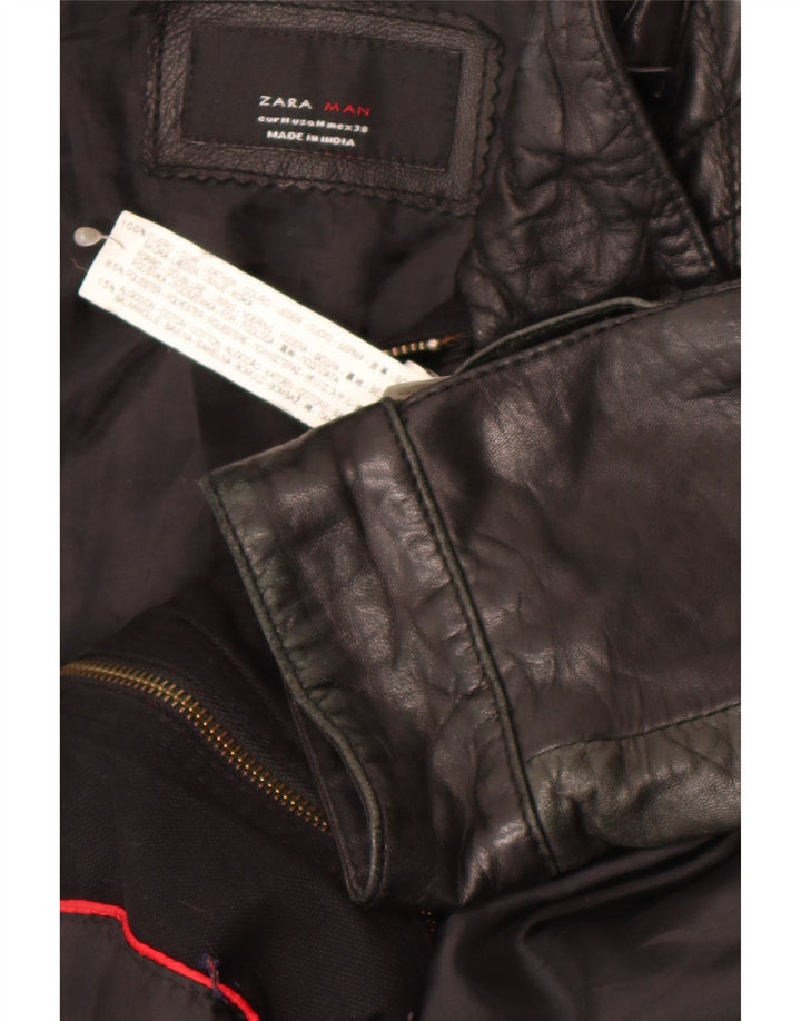 ZARA Mens Leather Jacket UK 38 Medium Black Leather