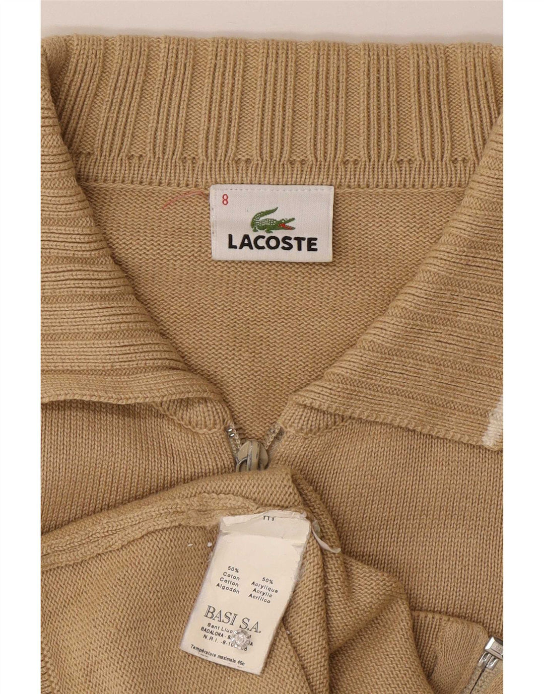 Lacoste Mens Cardigan Sweater Size 8 3XL Beige Cotton