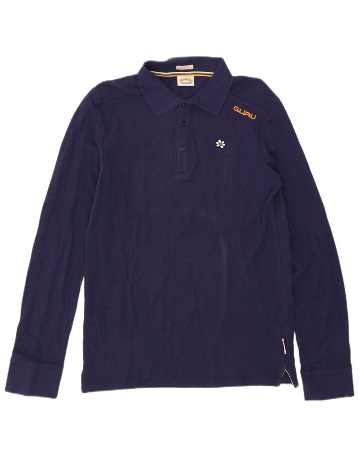 Guru Mens Long Sleeve Polo Shirt Large Navy Blue Cotton