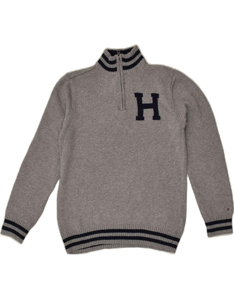 TOMMY HILFIGER Boys Graphic Zip Neck Jumper Sweater 15-16 Years Large Grey | Vintage Tommy Hilfiger | Thrift | Second-Hand Tommy Hilfiger | Used Clothing | Messina Hembry 