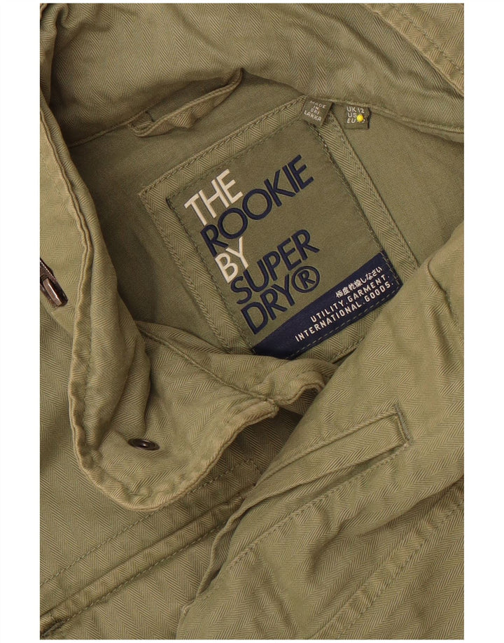 Superdry Womens Hooded Military Jacket UK 12 Medium Khaki Cotton