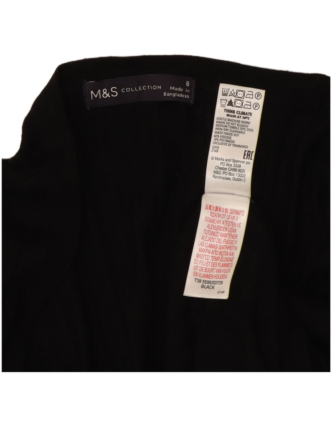Marks & Spencer Womens Longline Open Cardigan Sweater UK 8 Small Black