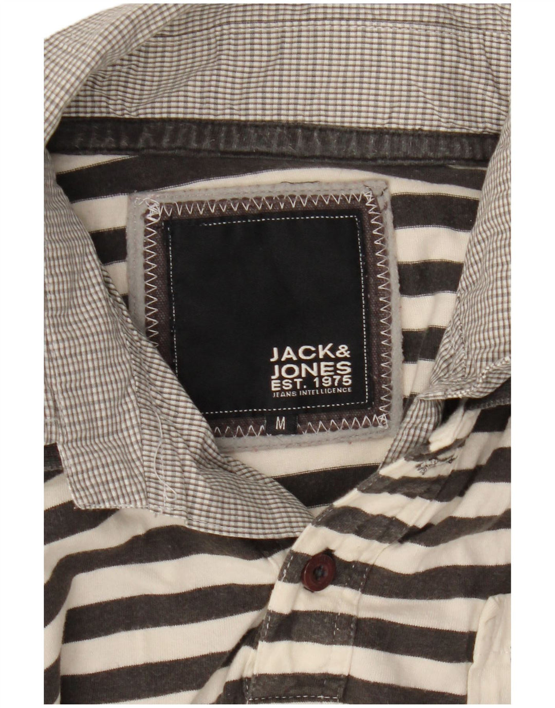 JACK & JONES Mens Graphic Polo Shirt Medium Grey Striped
