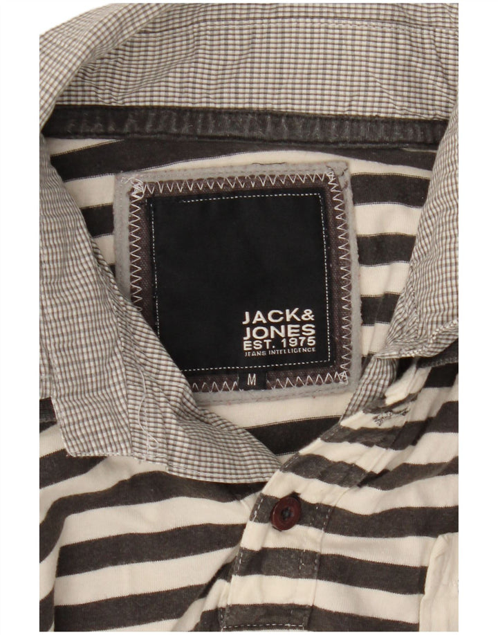 JACK & JONES Mens Graphic Polo Shirt Medium Grey Striped