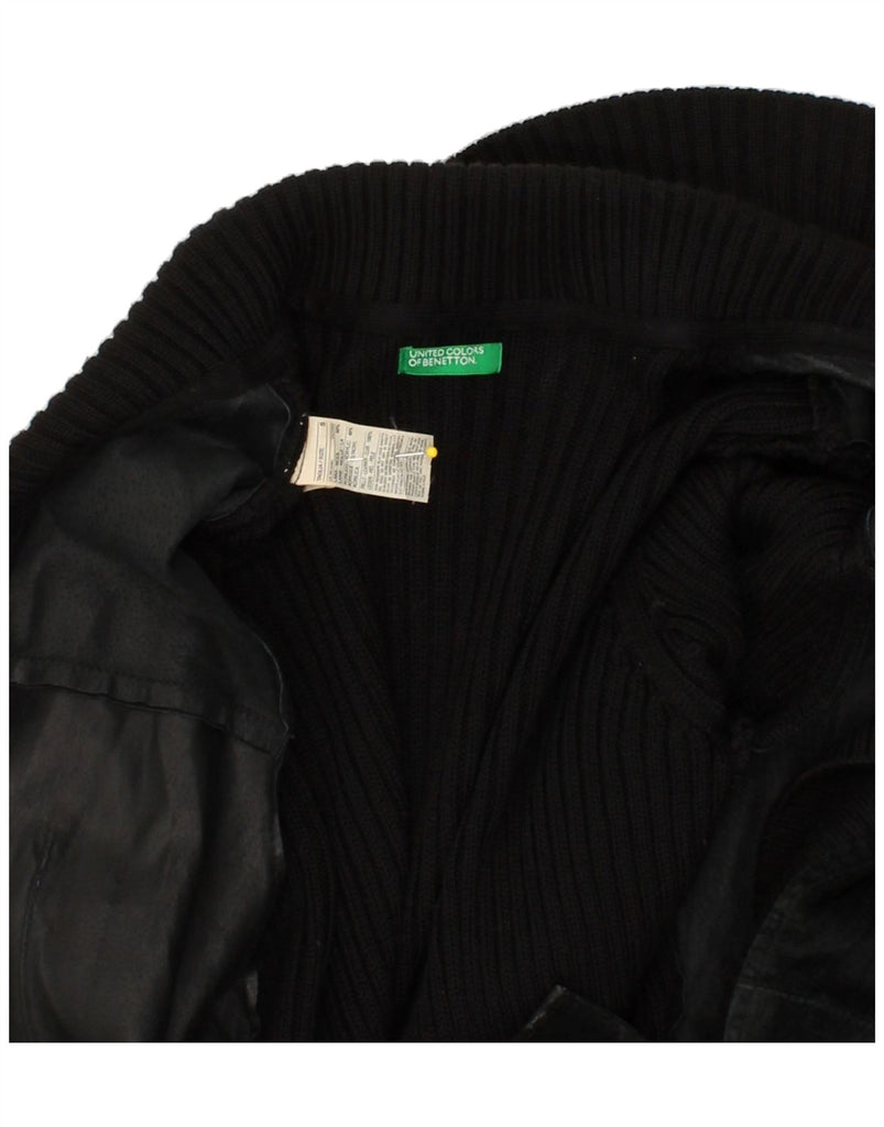 BENETTON Womens Belted Leather Coat UK 10 Small Black Patchwork Leather Vintage Benetton and Second-Hand Benetton from Messina Hembry 