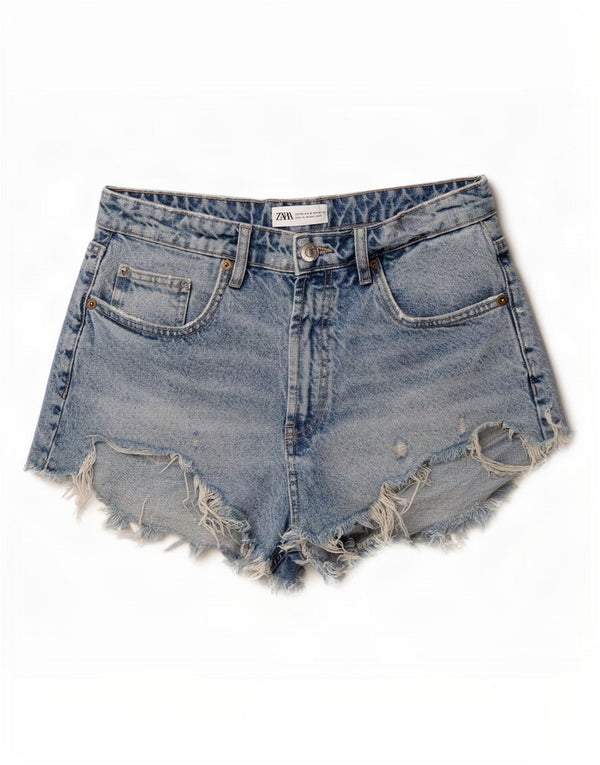 Zara Womens Denim High Waist Hot Pants EU 38 Small W28 Blue Cotton