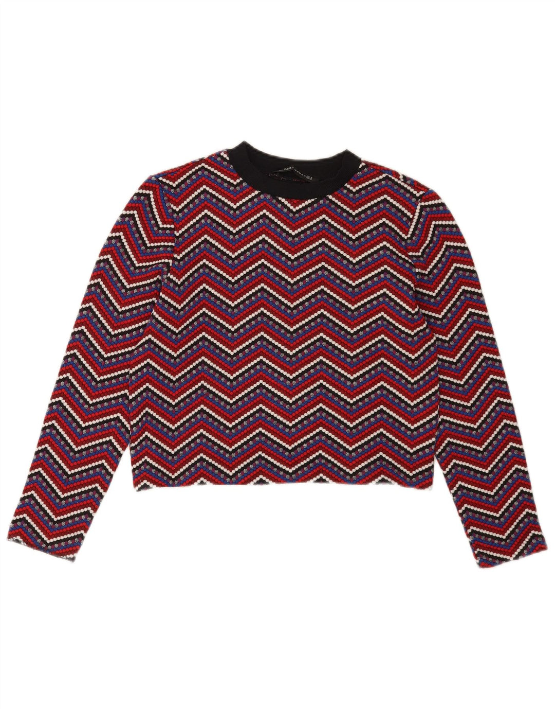 Zara Womens Crop Top Long Sleeve UK 12 Medium Multicoloured Chevron