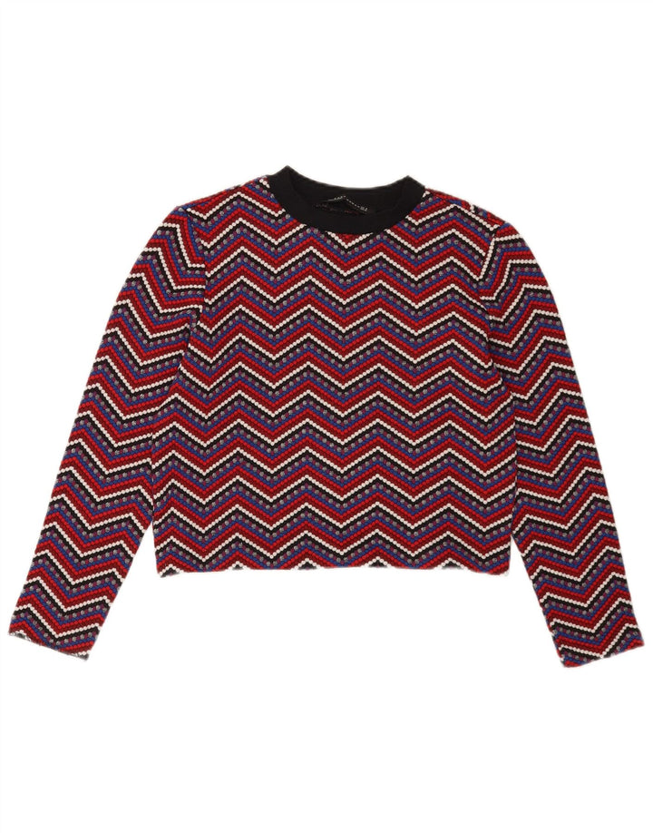 Zara Womens Crop Top Long Sleeve UK 12 Medium Multicoloured Chevron