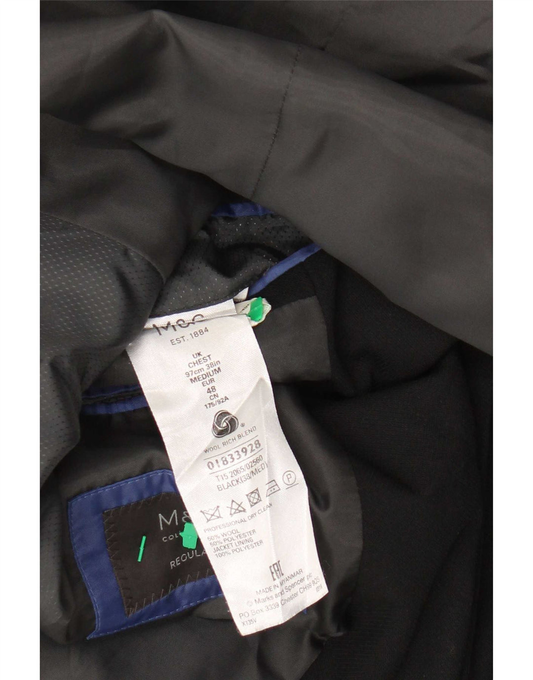 Marks & Spencer Mens 2 Button Blazer Jacket UK 38 Medium Black New Wool