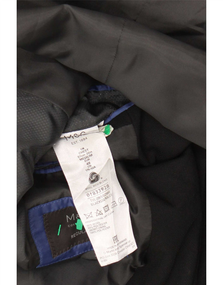 Marks & Spencer Mens 2 Button Blazer Jacket UK 38 Medium Black New Wool