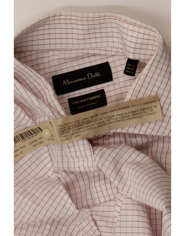 Massimo Dutti Mens Shirt EU 42 Large White Check Cotton
