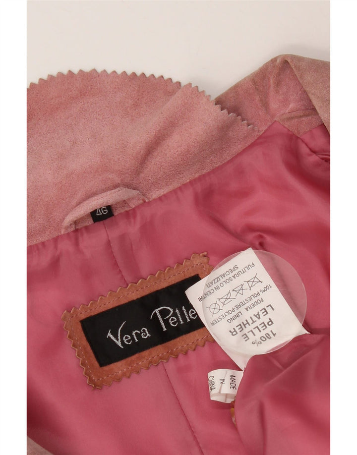 VINTAGE Womens 2 Button Suede Blazer Jacket IT 46 Large Pink Leather