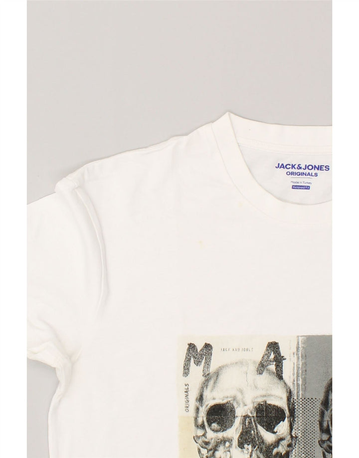 JACK & JONES Mens Relaxed Fit Graphic T-Shirt Top Medium White Cotton | Vintage Jack & Jones | Thrift | Second-Hand Jack & Jones | Used Clothing | Messina Hembry 