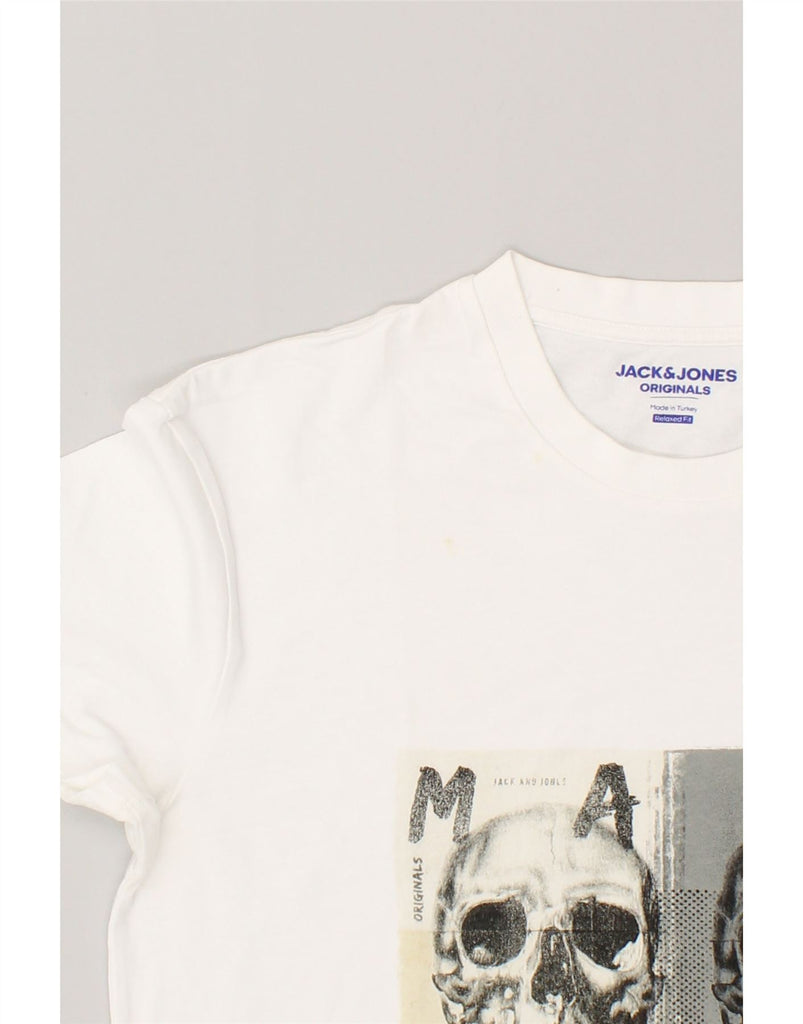 JACK & JONES Mens Relaxed Fit Graphic T-Shirt Top Medium White Cotton | Vintage Jack & Jones | Thrift | Second-Hand Jack & Jones | Used Clothing | Messina Hembry 