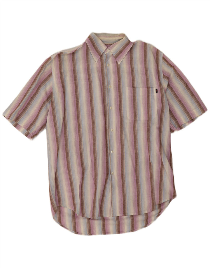 Marlboro Classics Mens Short Sleeve Shirt Large Multicoloured Striped Linen