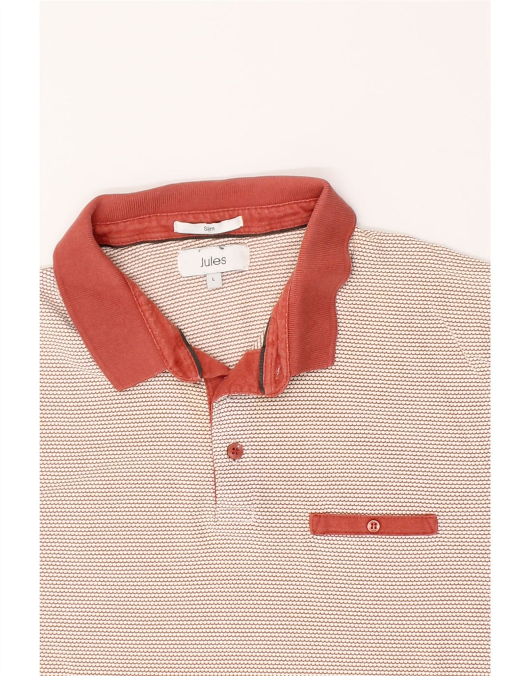 JULES Mens Slim Polo Shirt Large Red Striped Vintage Jules and Second-Hand Jules from Messina Hembry 