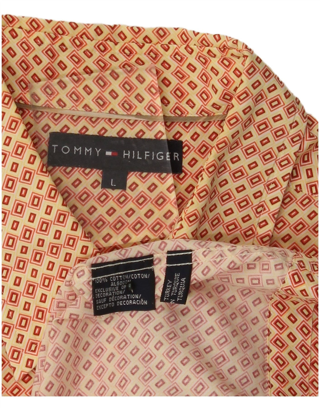 TOMMY HILFIGER Mens Short Sleeve Shirt Large Red Geometric Cotton