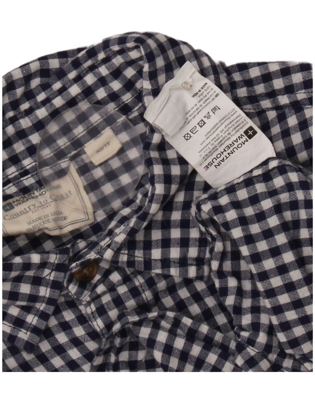 Mountain Warehouse Mens Short Sleeve Shirt XS Blue Gingham Cotton