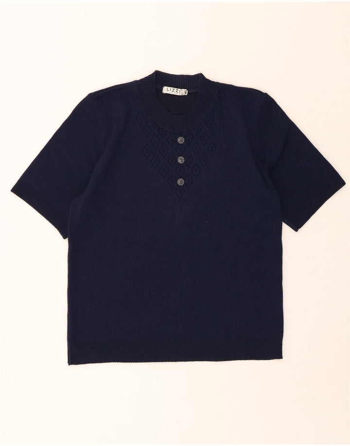 LIZZI CLARKE Womens Crew Neck Jumper Sweater UK 14 Medium Navy Blue Vintage Lizzi Clarke and Second-Hand Lizzi Clarke from Messina Hembry 