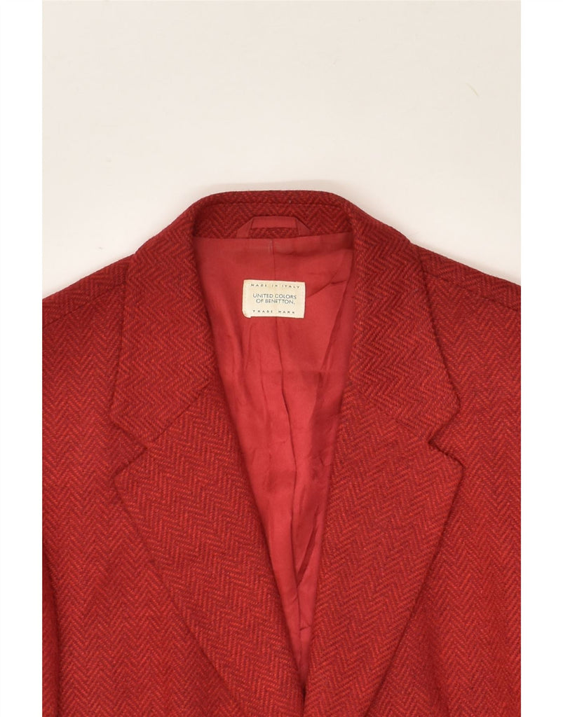 BENETTON Womens 2 Button Blazer Jacket IT 42 Medium Red Herringbone Wool | Vintage Benetton | Thrift | Second-Hand Benetton | Used Clothing | Messina Hembry 